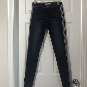 High rise skinny jeans with stripes on the sides